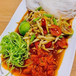 ชุด ส้มตำนัวๆ+หอยดอง+ผักบุ้งฝอย+ขนมจีน พร้อมรับประทาน