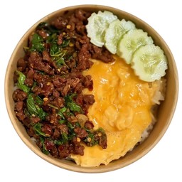ข้าวกะเพราเนื้อ +ไข่ข้น