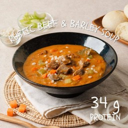 Rustic Beef & Barley Soup (34g. Protein)