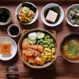 Poke Set: (1) เซตข้าวหน้าแซลมอนโปเกะด้ง (D)