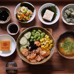 Poke Set: (4) เซตข้าวหน้าแซลมอนย่างโปเกะด้ง (D)