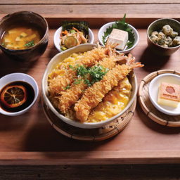 Donburi Set: (2) เซตข้าวหน้ากุ้งทอดราดไข่ตุ๋น (D)