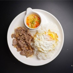 ข้าวเนื้อผัดน้ำมันหอย (ไม่รวมไข่ดาว)