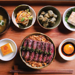 Atarashii Set: (A) เซตข้าวหน้าเนื้อวากิวย่างไฟซอสชิมิชูรี (D)