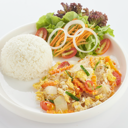 L ข้าวราด วุ้นเส้นผัดไข่