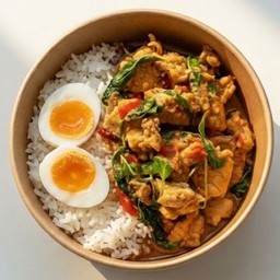 ข้าวราดแกงคั่วไก่ใต้-ไข่ต้ม เผ็ดร้อนถึงใจ