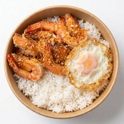 ข้าวหน้ากุ้งทอดเกลือ-ไข่ดาว