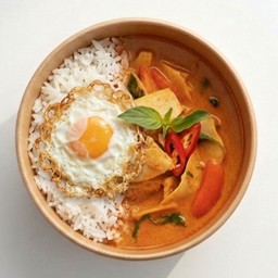 ข้าวราดแกงกะทิไก่ใส่หน่อไม้ดอง-ไข่ดาว