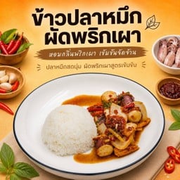 ข้าวปลาหมึกผัดพริกเผา