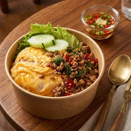 กะเพราหมูสับผัดพริกแห้งราดข้าว
