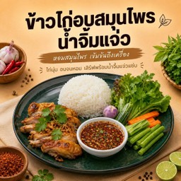ข้าวไก่อบสมุนไพร น้ำจิ้มแจ่ว