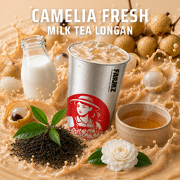 FM 4 ชานมสดคามิเลียลำไยและเยลลี่นุ่มชาพรีเมียม  Camelia Longan fresh milktea