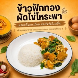 ข้าวฟักทองผัดไข่โหระพา