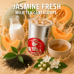 FM 5 ชาจัสมินนมสดแคนตาลูปและเยลลี่นุ่มชาพรีเมียม  Jasmine cantalupe fresh milk tea