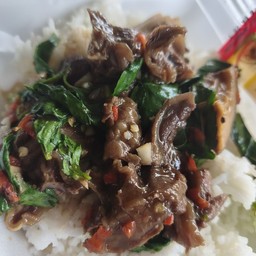 กะเพราเนื้อตุ๋นราดข้าว