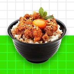 ข้าวไก่ทอดลาบกระเทียมกรอบ ไข่ดองซีอิ๊ว