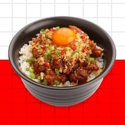 ข้าวไก่ทอดพริกกระเทียม + ไข่ดองซีอิ๊ว