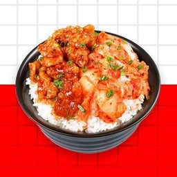 ข้าวไก่ทอดและกิมจิ