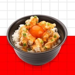 ข้าวไก่ทอดราดซอสส้ม + ไข่ดองซีอิ๊ว