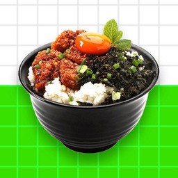 ข้าวไก่ทอดลาบสาหร่ายกรอบ ไข่ดองซีอิ๊ว