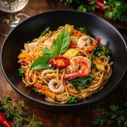 [อร่อยซ่ากับโค้ก] สปาเก็ตตี้ผัดขี้เมาทะเล+โค้กออริจินัล(กระป๋อง)