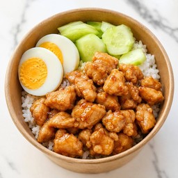 ไก่ผัดซอสเทอริยากิ + ไข่ต้ม