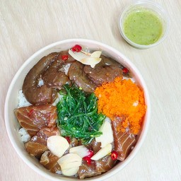 ข้าวด้งสองใจ กุ้ง&แซลมอน