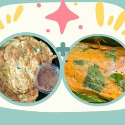 ข้าวไข่เจียวชะอม(ไข่2ฟอง)+น้ำพริกกะปิ(ไม่มีชุดผัก)+ห่อหมกรวมมิตร