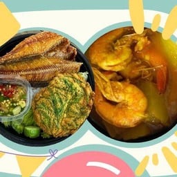 ข้าวปลาดุกแดดเดียว+ไข่เจียวชะอม+แกงส้มกุ้งมะละกอ(ถ้วยเล็ก)