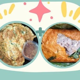 ข้าวไข่เจียวชะอม(ไข่2ฟอง)+น้ำพริกกะปิ(ไม่มีชุดผัก)+ห่อหมกปลาอินทรีย์