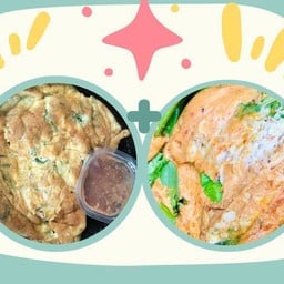 ข้าวไข่เจียวชะอม(ไข่2ฟอง)+น้ำพริกกะปิ(ไม่มีชุดผัก)+ห่อหมกปูม้า