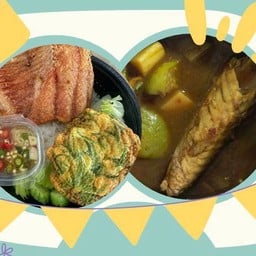 ข้าวปลาส้ม+ไข่เจียวชะอม+แกงไตปลา(ถ้วยเล็ก)
