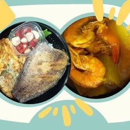 ข้าวหน้าปลาสลิด+ไข่เจียวชะอม+แกงส้มกุ้งมะละกอ(ถ้วยเล็ก)