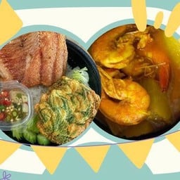 ข้าวปลาส้ม+ไข่เจียวชะอม+แกงส้มกุ้งมะละกอ(ถ้วยเล็ก)