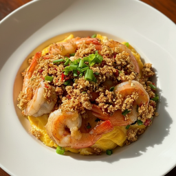 ข้าวไข่ข้นกุ้งคั่วพริกเกลือ (กุ้ง 7 ตัว)