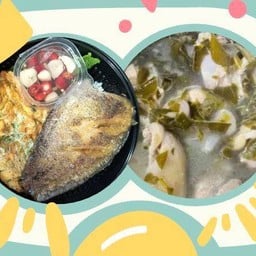 ข้าวหน้าปลาสลิด+ไข่เจียวชะอม+แกงขาหมูใบชะมวง(ถ้วยเล็ก)