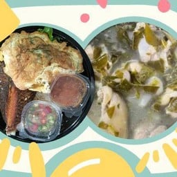 ข้าวปลานิลแกะ+ไข่เจียวชะอม+แกงขาหมูใบชะมวง(ถ้วยเล็ก)