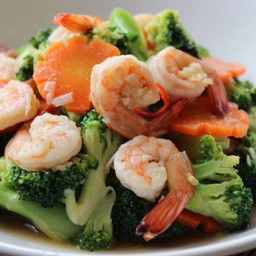 บล็อคโคลีผัดกุ้ง