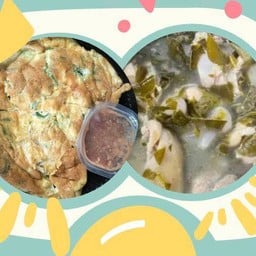 ข้าวไข่เจียวชะอม(ไข่2ฟอง)+น้ำพริกกะปิ(ไม่มีชุดผัก)+แกงขาหมูใบชะมวง(ถ้วยเล็ก)
