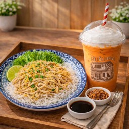 หมี่คลุกไก่ฉีก+ชา