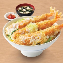 ข้าวหน้ากุ้งชุบเกล็ดขนมปังทอดราดไข่