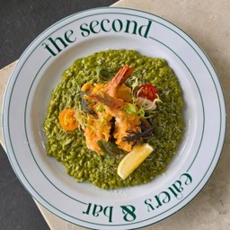 Risotto Pesto with shrimp tempura