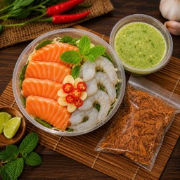 กุ้งแช่น้ำปลา+แซลมอนนอร์เวย์