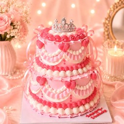 เค้ก 2ชั้น ( 2ปอนด์ ) - Vanilla Strawberry - Pink Love Crown