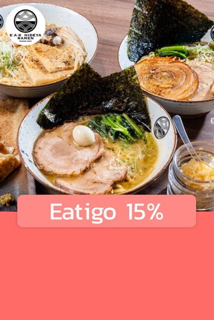 โปรโมชั่น Eatigo 15% ลด 15 % เมื่อสั่งเมนูในหมวด ราเมน / Ramen , ขนมหวาน / Dessert, ของทานเล่น / Appetizer, ท๊อปปิ้ง / Topping, ข้าว / Rice Bowl
