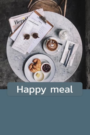 โปรโมชั่น Happy meal ลด 50 บาท เมื่อสั่งเมนูในหมวด Meal, Blend, bakery, Espresso, Coffee&Tea Bags, Delivery fee, Lattes, Juice