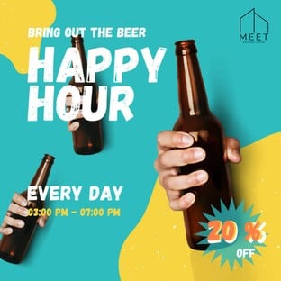 โปรโมชั่น Happy hour ลด 20 % เมื่อสั่งเมนูในหมวด Beer&Beverage