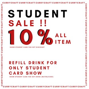 สิทธิพิเศษใหม่สำหรับน้องๆนักศึกษามาแล้วคร้าบบ
ตอนรับรับเปิดเทอมกับน้องๆทั้งนักเรียนและนักศึกษา
⭐️⭐️⭐️⭐️⭐️⭐️⭐️⭐️⭐️⭐️⭐️⭐️⭐️
เพียงโชว์บัตรประจำตัวนักเรียนหรือนักศึกษา 

🚨🚨 ก็สามารถรับสิทธิพิเศษลดราคา 10% ต่อ 1 บิล รวมถึงยังสามารถแลกรับเครื่องดื่มรีฟิลได้อีกด้วย

อย่าลืมพกบัตรกันมาด้วยนะจ่ะ ❗️❗️❗️

หมายเหตุ สำหรับการรับประทานที่ร้านเพียงเท่านั้น
Grab food & Line man : available
หลานๆคนไหนอยากสำรองที่นั่งก่อน
สามารถ DM มาสำรองที่นั่งได้ทั้งใน
Instagram / Facebook เลยนะจ๊ะ
ร้านเปิดวันอังคาร - วันอาทิตย์
เวลา : 12.00 - 20.00 น.
***ร้านปิดวันจันทร์***
ตามมาได้ที่อยู่ตามหมุดนี้เลยค้าบ :
Curry craft chiang mai
0935830449
https://maps.app.goo.gl/yyn8Z8fSvncKzhyC6
และสามารถสั่งกลับบ้านได้นะครับ