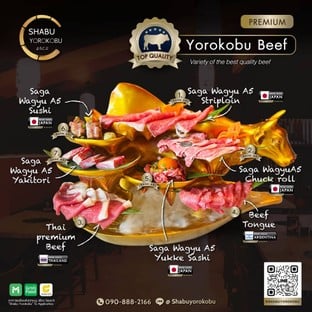 🥩🎌YOROKOBU BEEF
เปิดตำนานใหม่ของความอร่อย
ได้ลิ้มรสทุกเมนูเนื้อพรีเมี่ยมชั้นสูงในร้าน
เพลิดเพลินไปกับความหลากหลาย 😋💘
กระตุ้นต่อมรับรส ด้วยความฟินของเนื้อที่ละลายในปาก
1) SAGA WAGYU A5 Striploin 🥩
เนื้อวัวสันนอก เกรด A5 ลายหินอ่อนสวยงาม
จากเมืองซากะ ประเทศญี่ปุ่น🇯🇵
2) SAGA WAGYU A5 Chuckroll🥩
เนื้อวัวสันคอ เกรด A5 ลายหินอ่อนสวยงาม
จากเมืองซากะ ประเทศญี่ปุ่น🇯🇵
3) Thai premium beef 🥩
เนื้อพรีเมี่ยม เกรดอย่างดี จากประเทศไทย 🇹🇭
4)  Beef Tongue 🥩
ลิ้นวัวเกรดพรีเมี่ยม จากประเทศอาร์เจนตินา 🇦🇷
5) SAGA WAGYU A5 Yukke Sashi 🥩
ยำเนื้อวัวดิบ เกรด A5 ลายหินอ่อนสวยงาม
จากเมืองซากะ ประเทศญี่ปุ่น🇯🇵
6) SAGA WAGYU A5 Sushi 🥩
ซูชิเนื้อวัว เกรด A5 ลายหินอ่อนสวยงาม
จากเมืองซากะ ประเทศญี่ปุ่น🇯🇵
7) SAGA WAGYU A5 Yakitori 🥩
เนื้อวัวย่าง เกรด A5 ลายหินอ่อนสวยงาม
จากเมืองซากะ ประเทศญี่ปุ่น🇯🇵
ร้านเปิดทุกวัน 12.00 - 04.00 น.
ดนตรีสด Live band ทุกวันศุกร์-เสาร์-อาทิตย์
🎌MENU : https://online.fliphtml5.com/jlcfr/hflq/
🌼จองที่เลย! : https://bit.ly/3E3IPaw
📱Delivery : https://wongn.ai/21UNw7
📞Tel : 090-888-2166
🟩Line : @shabuyorokobu
https://lin.ee/GJ7eyIb
🖥website : https://www.shabu-yorokobu.com
#shabubkk #shabuyorokobu #foodbkk #foodlover #foodphotography #foodiesofinstagram #bangkok #bangkokfoodanddelivery #BeefA5 #Wagyu #beef #japanwagyu #japanwagyubeef #beeflover #japanbeef #ekkamai12 #japan #japanesefood #promotion #ชาบู #ชาบูหม่าล่า