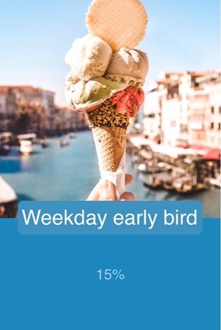 โปรโมชั่น Weekday early bird ลด 15 % เมื่อสั่งเมนู 2 Scoops - Gelato, Cafe Buongiorno "FEDERICA" Cashew Nut & Chocolate Chip Meringue, 1 Scoop - Gelato, 4 oz_Pistachio Gelato, Cafe Buongiorno Amaretti, 16 oz_Pistachio Gelato, Valentine Strawberry Dark Chocolate Pinguino, Valentine Strawberry White Chocolate Pinguino